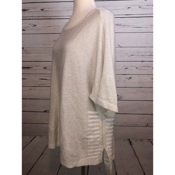 Chicos size 2 Large short sleeve sweater Beige Stripe Womans Metallic Womens‎ - Picture 4 of 11
